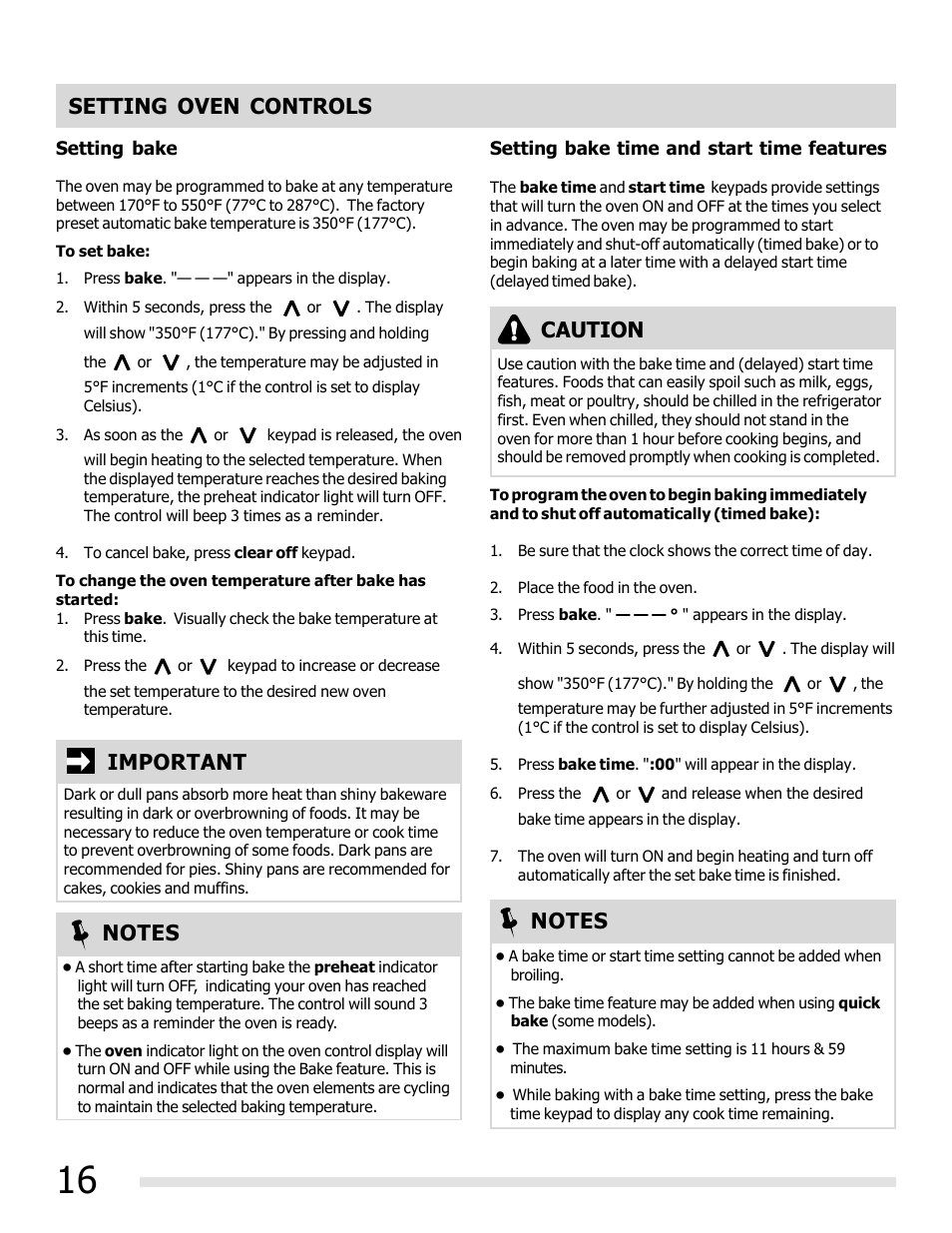 Setting oven controls, Important | FRIGIDAIRE FFEF3019MS User Manual | Page 16 / 32