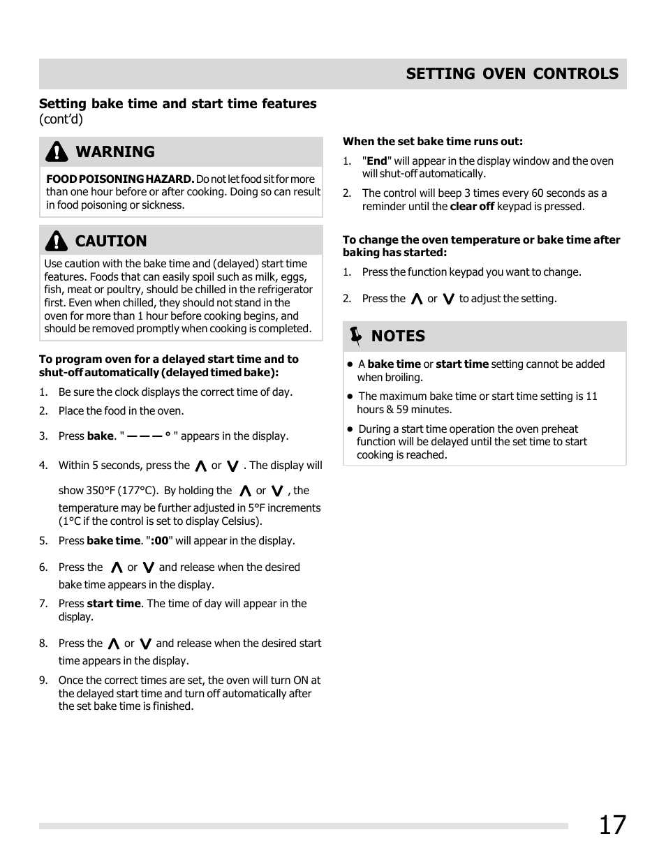 Setting oven controls, Caution warning | FRIGIDAIRE FFEF3019MS User Manual | Page 17 / 32