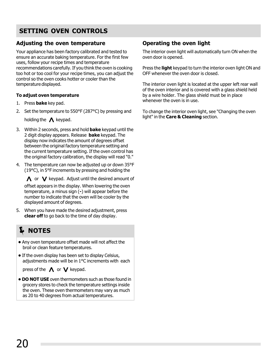 Setting oven controls | FRIGIDAIRE FFEF3019MS User Manual | Page 20 / 32