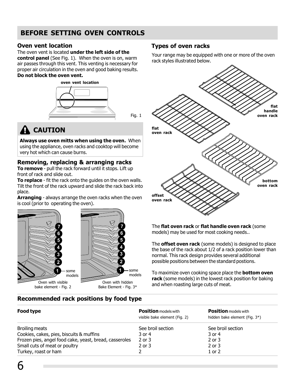 Before setting oven controls, Caution | FRIGIDAIRE FFEF3019MS User Manual | Page 6 / 32