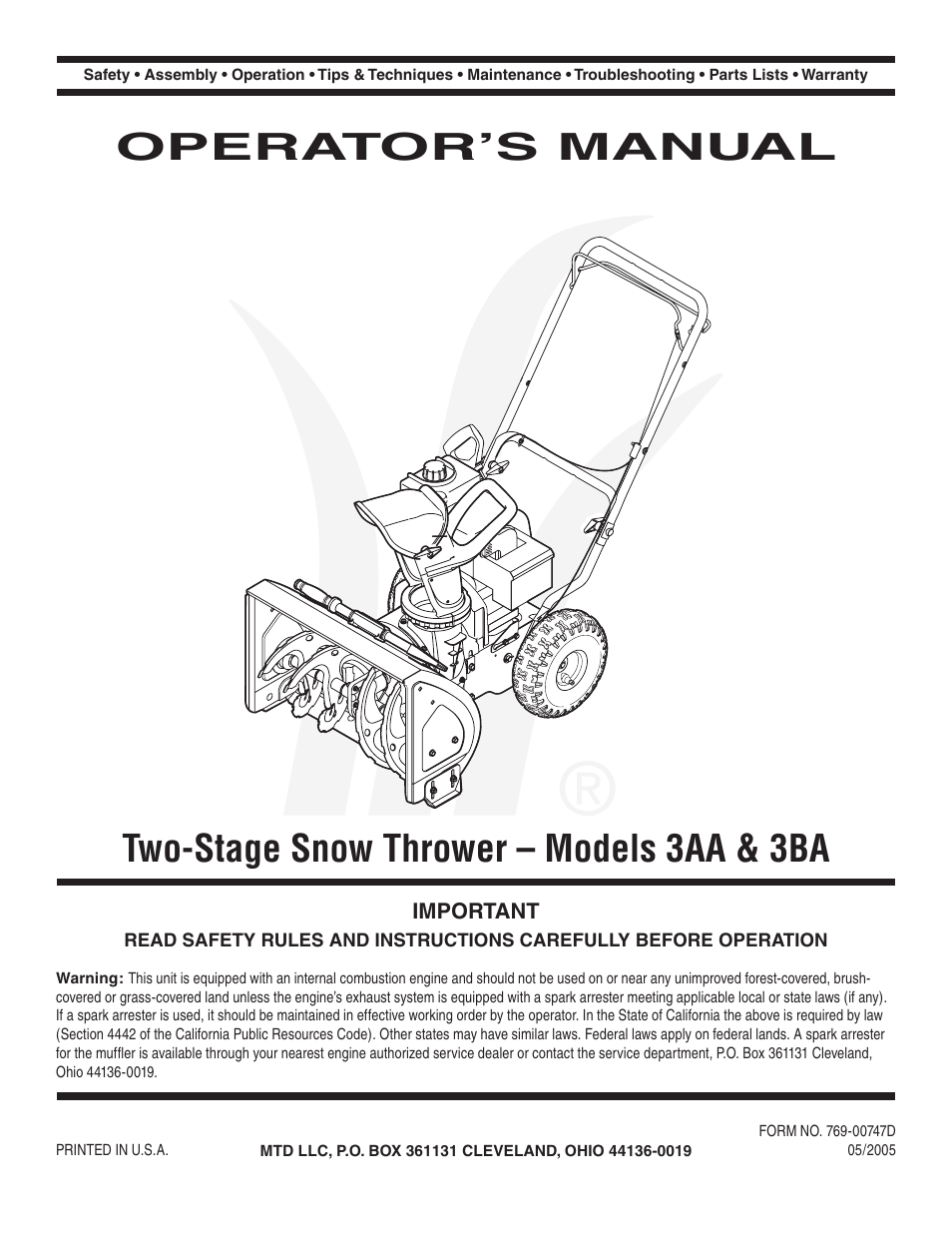 MTD 3AA User Manual | 20 pages