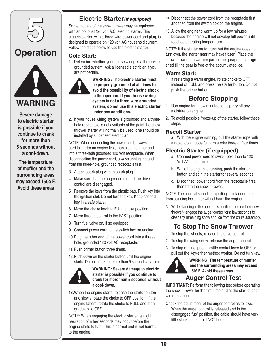 Operation, Warning | MTD 3AA User Manual | Page 10 / 20