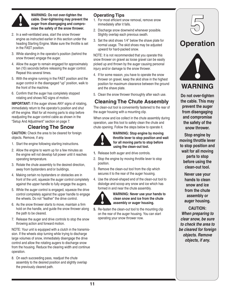 Operation, Warning | MTD 3AA User Manual | Page 11 / 20