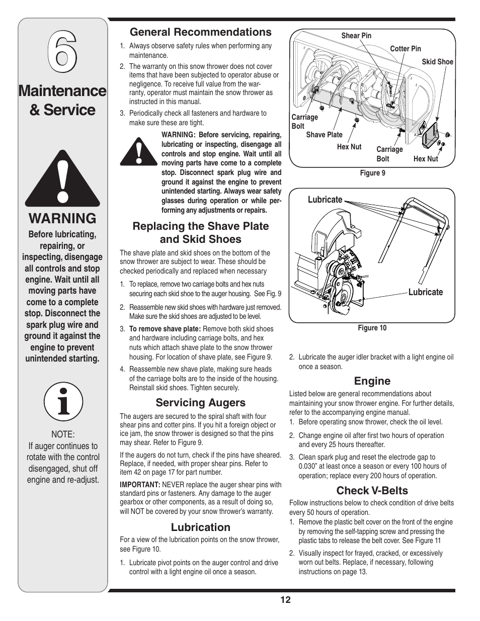 Maintenance & service, Warning | MTD 3AA User Manual | Page 12 / 20