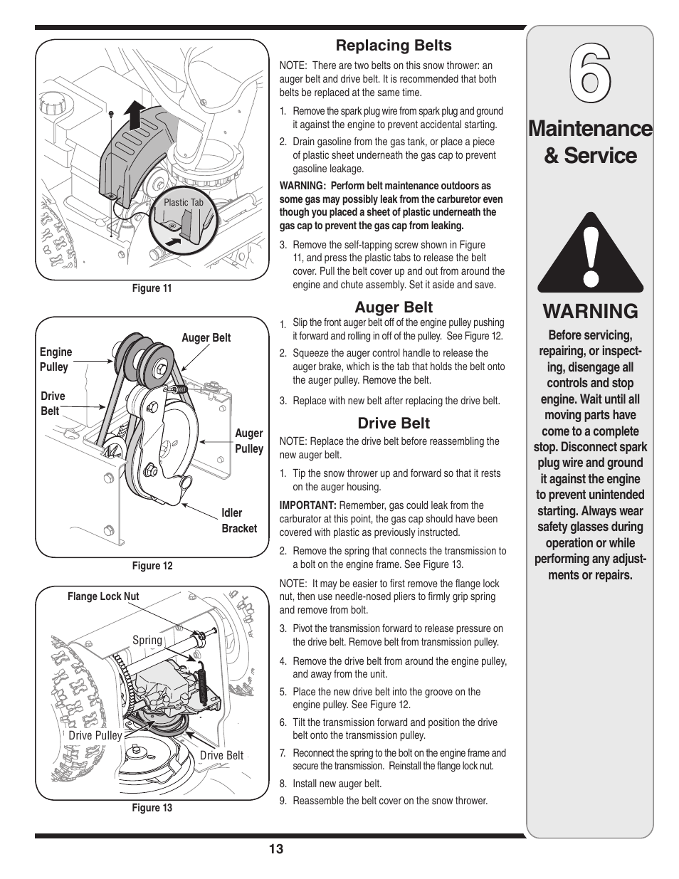 Maintenance & service, Warning | MTD 3AA User Manual | Page 13 / 20