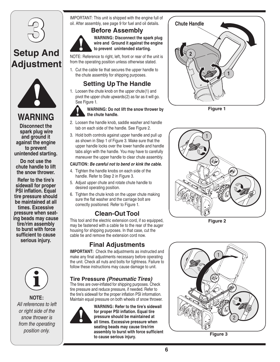 Setup and adjustment, Warning | MTD 3AA User Manual | Page 6 / 20