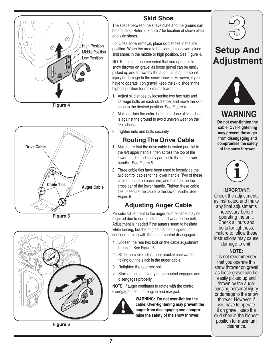 Setup and adjustment, Warning | MTD 3AA User Manual | Page 7 / 20