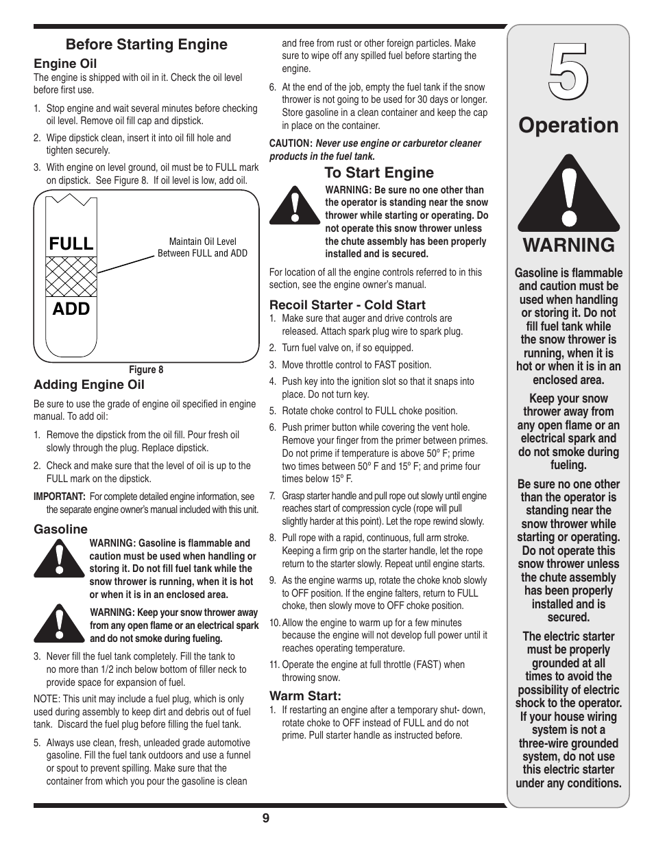 Operation, Warning, Full add | MTD 3AA User Manual | Page 9 / 20