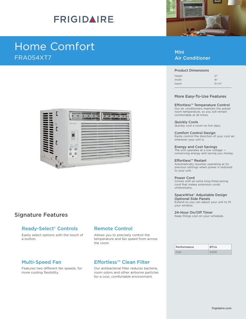 FRIGIDAIRE FRA054XT7 User Manual | 2 pages