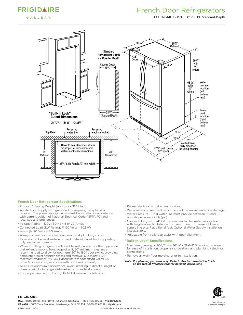 French door refrigerators | FRIGIDAIRE FGHN2844LF User Manual | Page 3 / 4