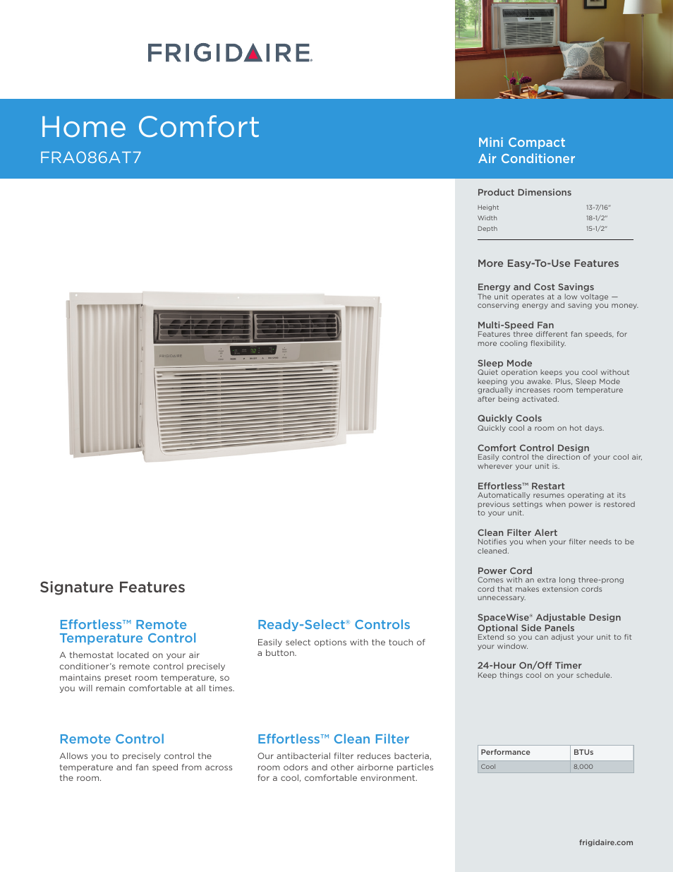 FRIGIDAIRE FRA086AT7 User Manual | 2 pages