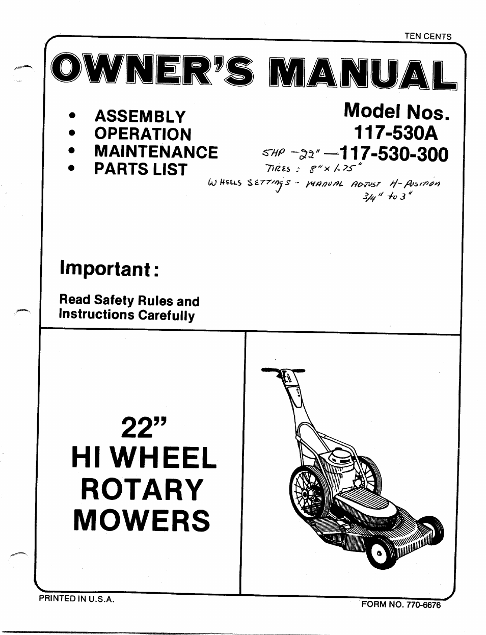 Bolens 117-530A User Manual | 16 pages