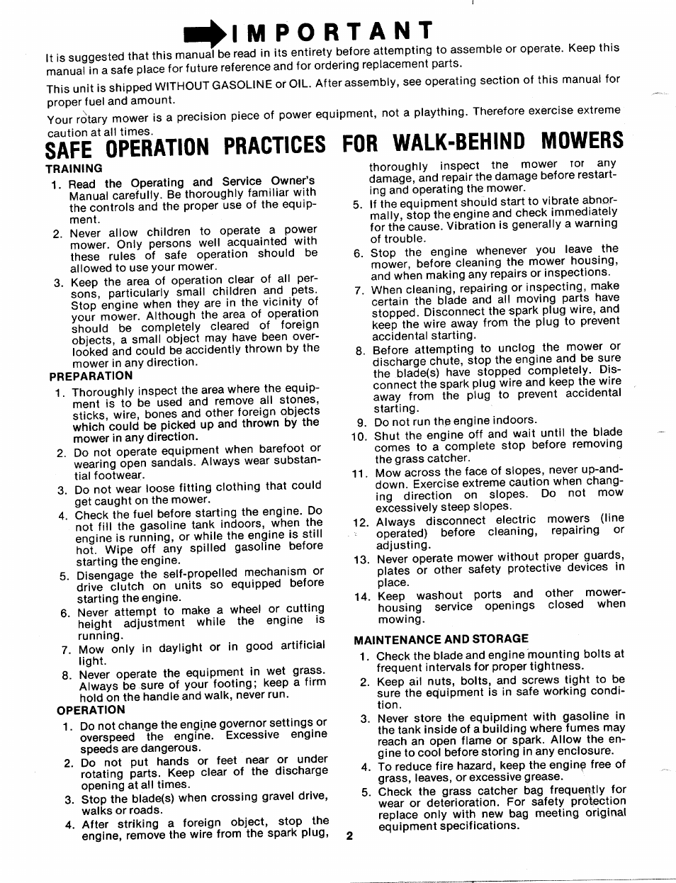 Safe operation practices for walk-behind mowers | Bolens 117-530A User Manual | Page 2 / 16