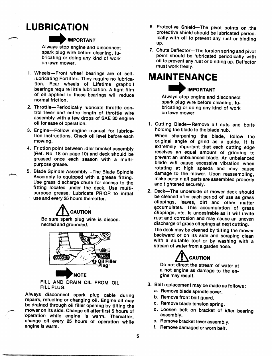 Lubrication, Maintenance | Bolens 117-530A User Manual | Page 5 / 16