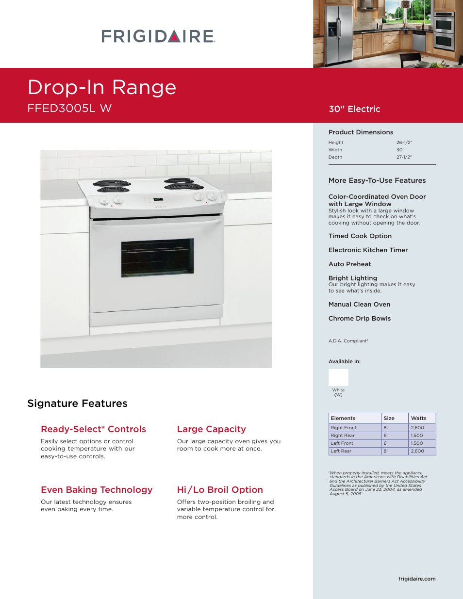 FRIGIDAIRE FFED3005LW User Manual | 5 pages