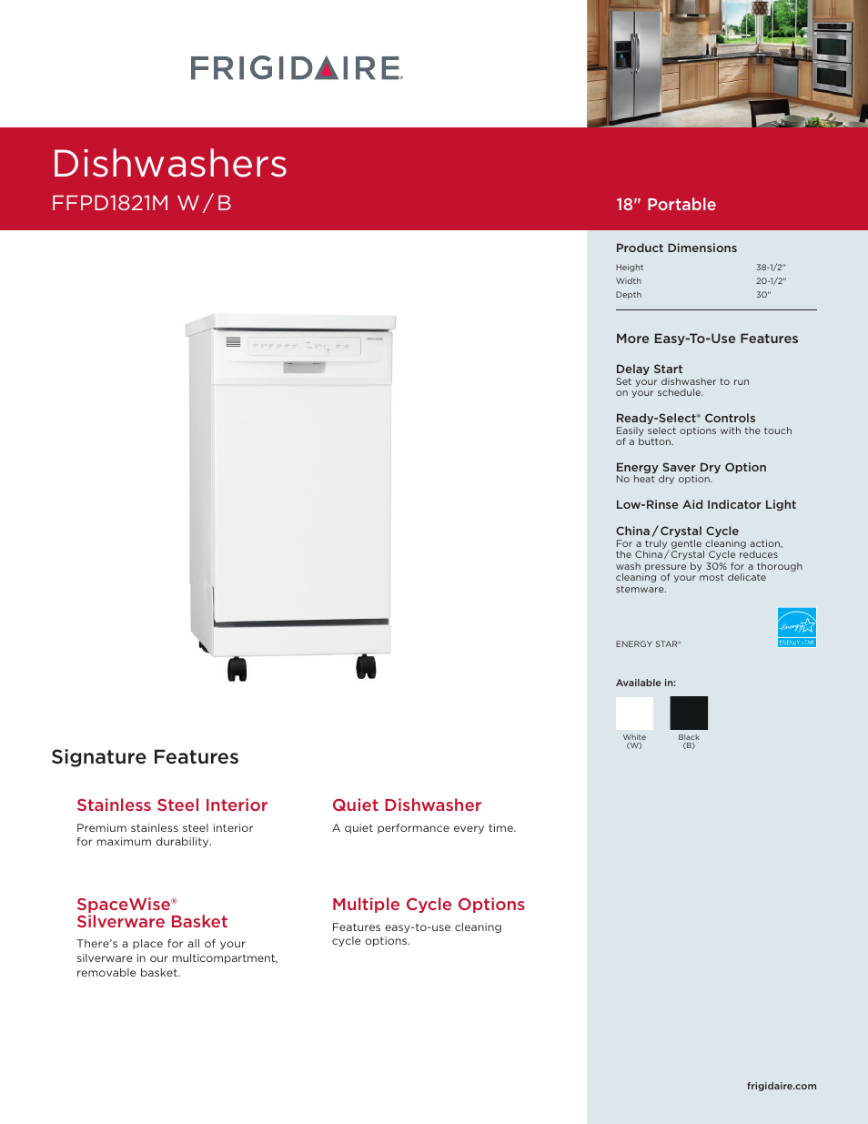 FRIGIDAIRE FFPD1821MW User Manual | 2 pages