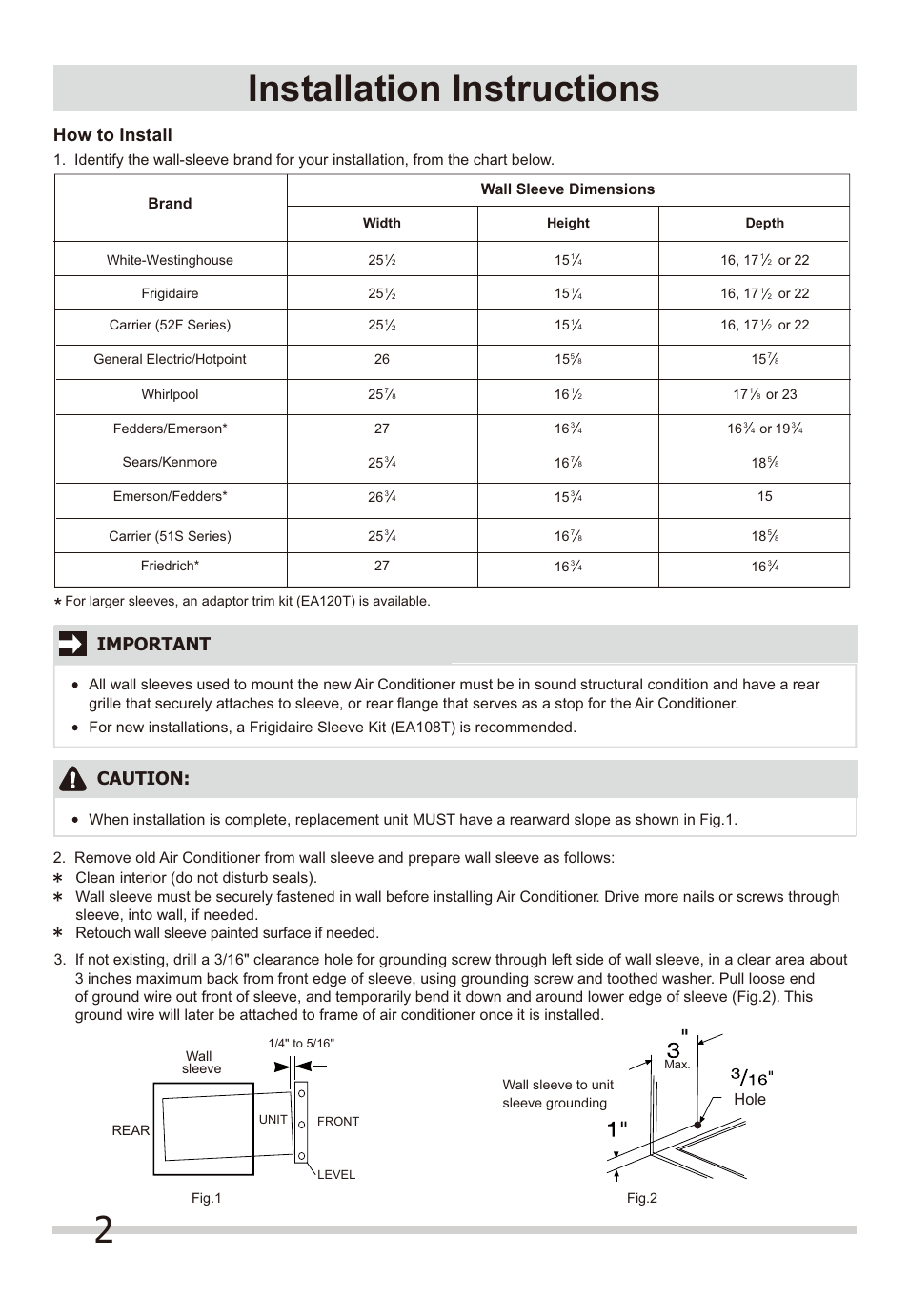 2installation instructions, How to install, Caution | Important, Hole | FRIGIDAIRE FFTH1022Q2 User Manual | Page 2 / 14