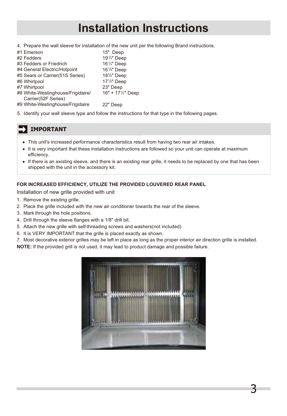 3installation instructions, Important | FRIGIDAIRE FFTH1022Q2 User Manual | Page 3 / 14