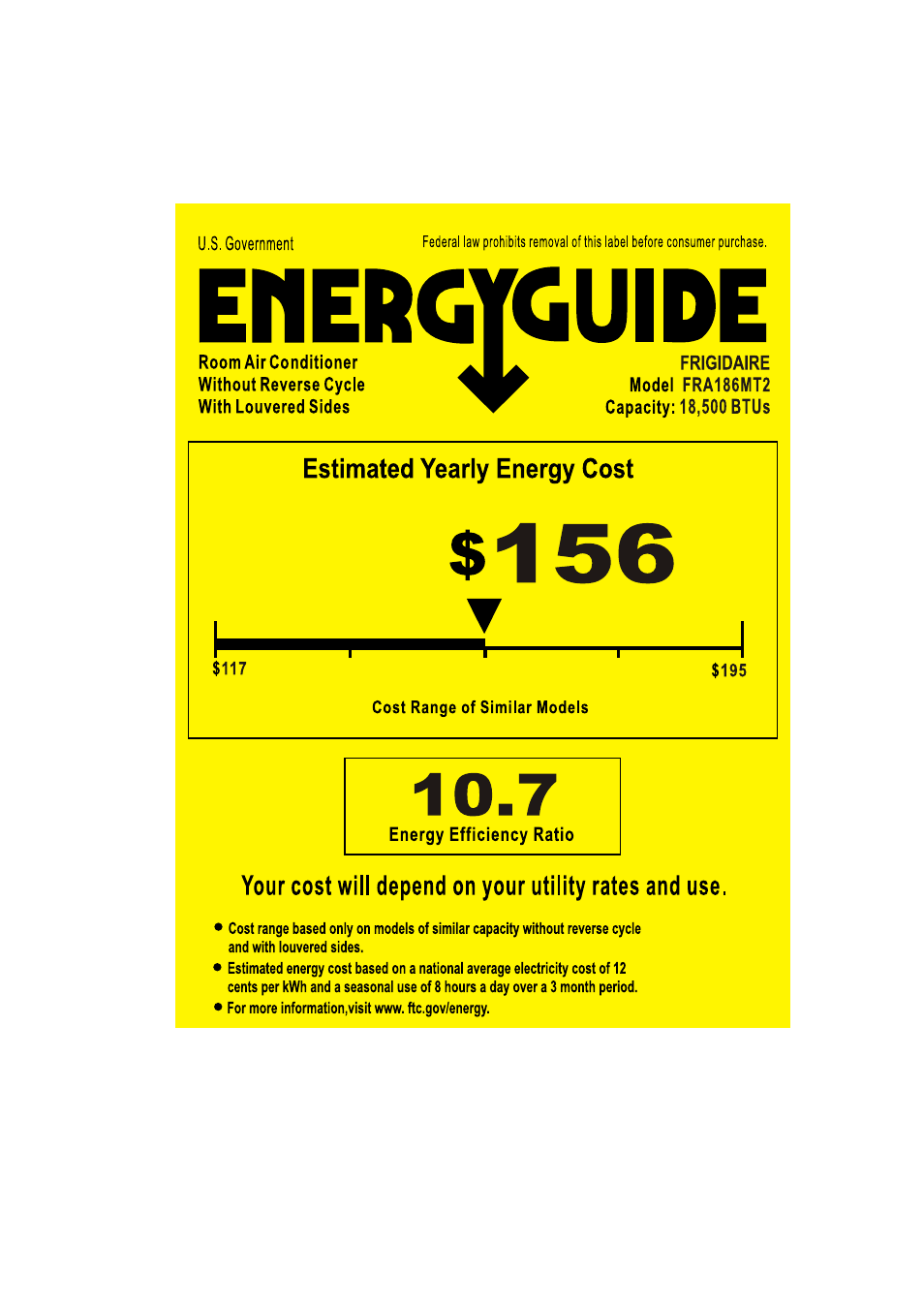 FRIGIDAIRE FRA186MT2 User Manual | 1 page