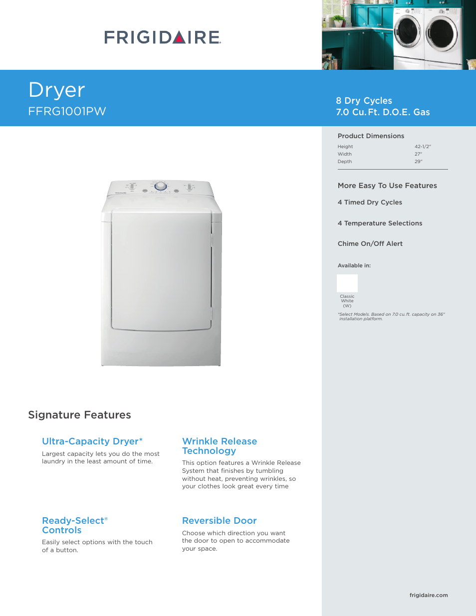 FRIGIDAIRE FFRG1001PW User Manual | 3 pages