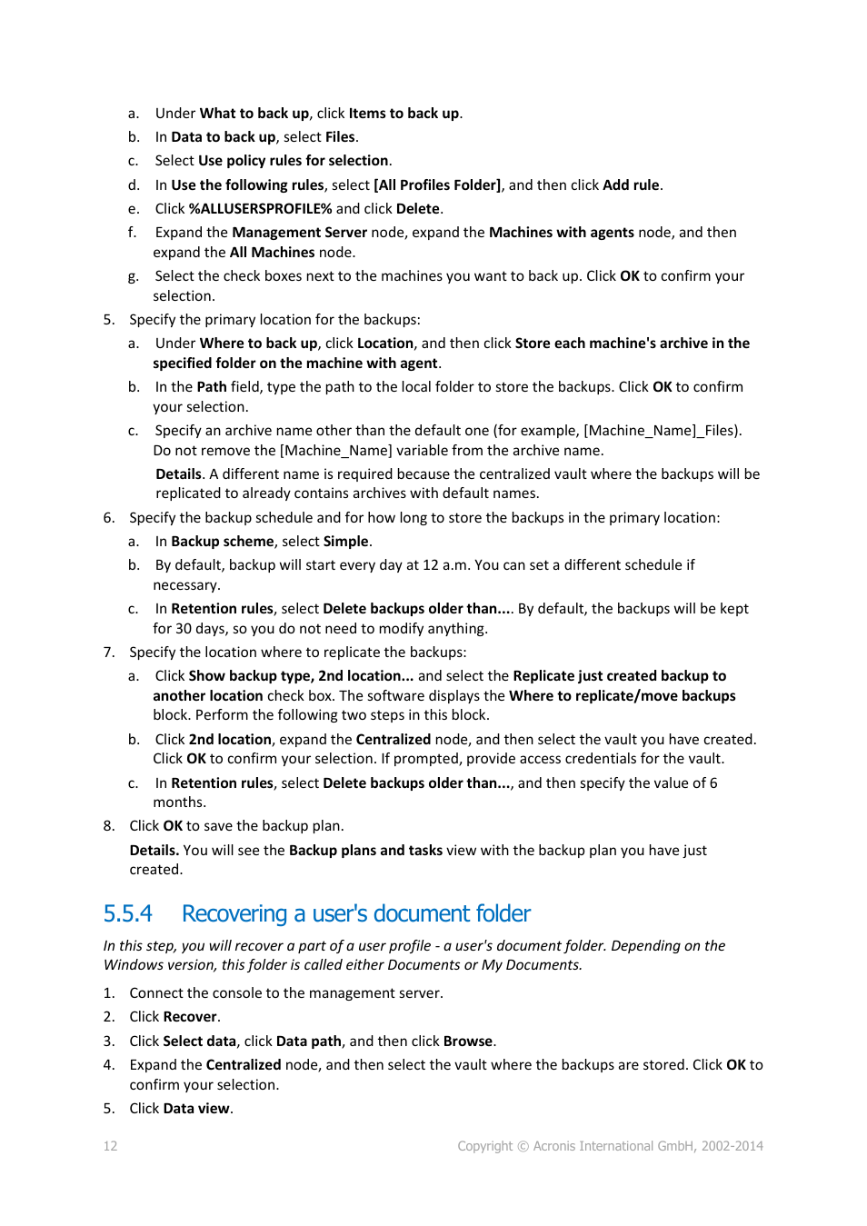 4 recovering a user's document folder, Recovering a user's document folder | Acronis Backup for Windows Server Essentials - Quick Start Guide User Manual | Page 12 / 13