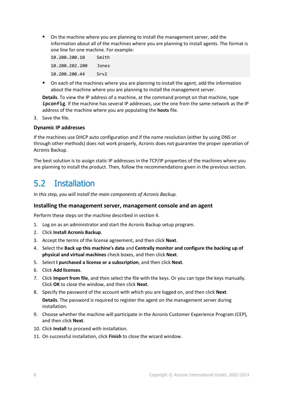 2 installation, Installation | Acronis Backup for Windows Server Essentials - Quick Start Guide User Manual | Page 8 / 13