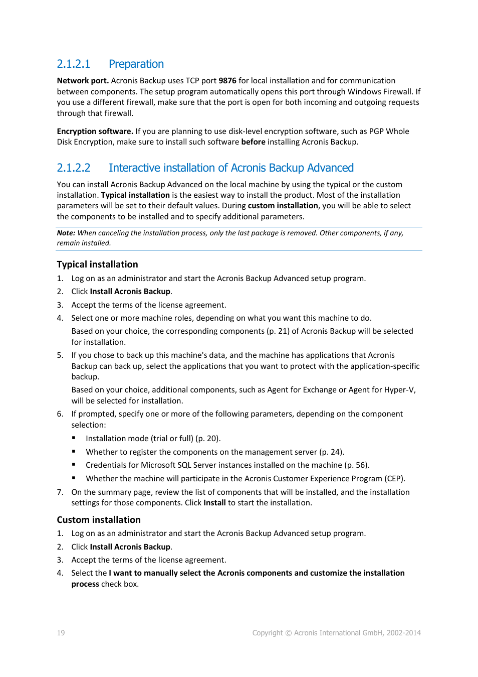 1 preparation | Acronis Backup for Windows Server Essentials - Installation Guide User Manual | Page 19 / 64