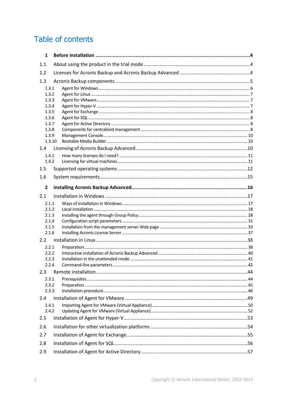 Acronis Backup for Windows Server Essentials - Installation Guide User Manual | Page 2 / 64