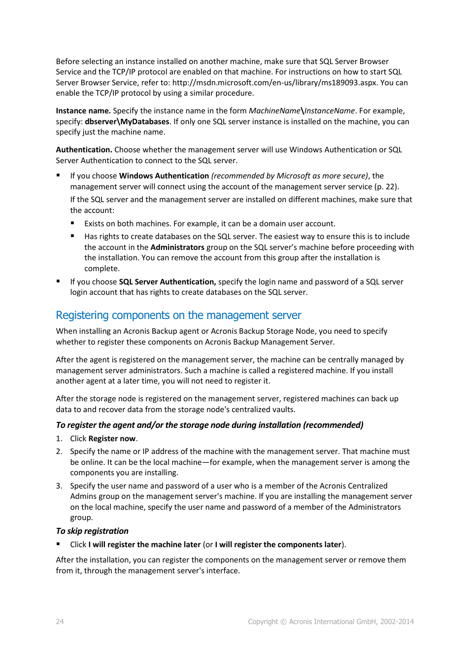 Registering components on the management server | Acronis Backup for Windows Server Essentials - Installation Guide User Manual | Page 24 / 64