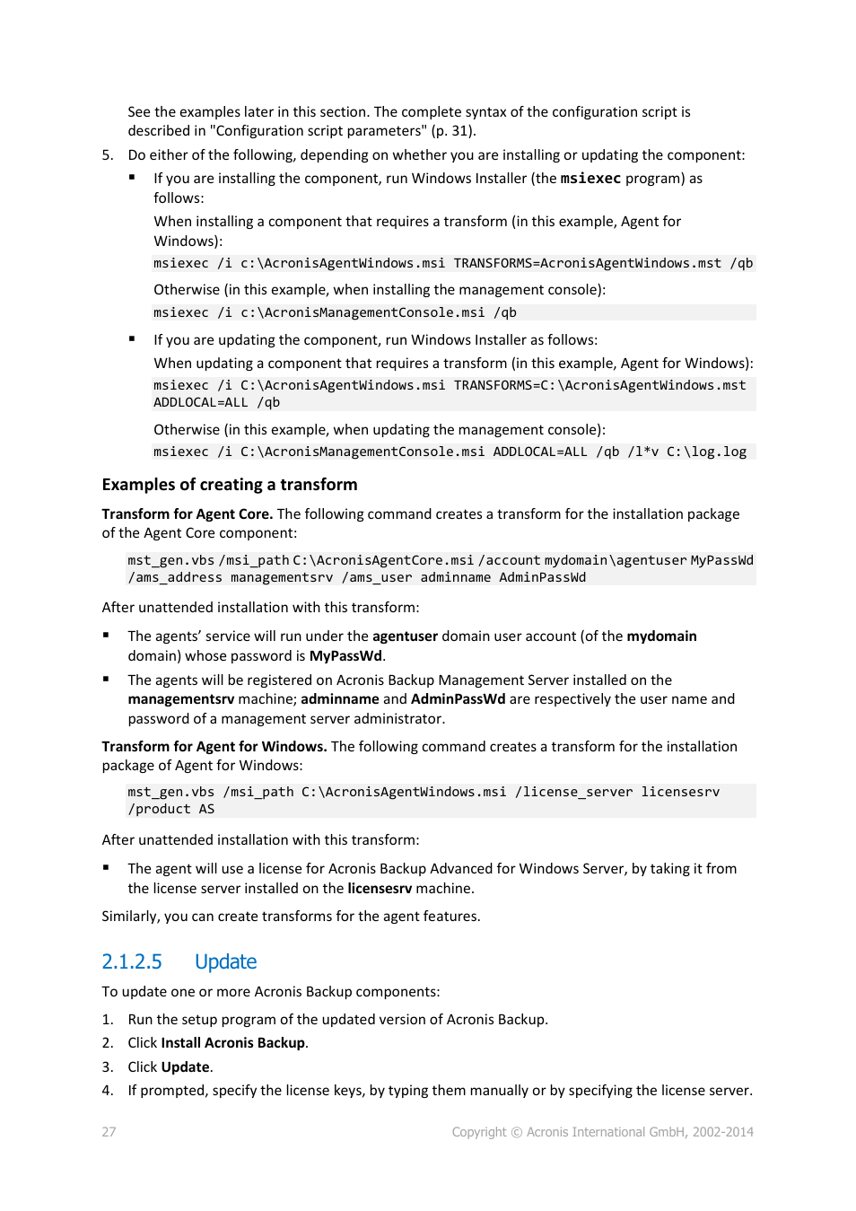 5 update | Acronis Backup for Windows Server Essentials - Installation Guide User Manual | Page 27 / 64