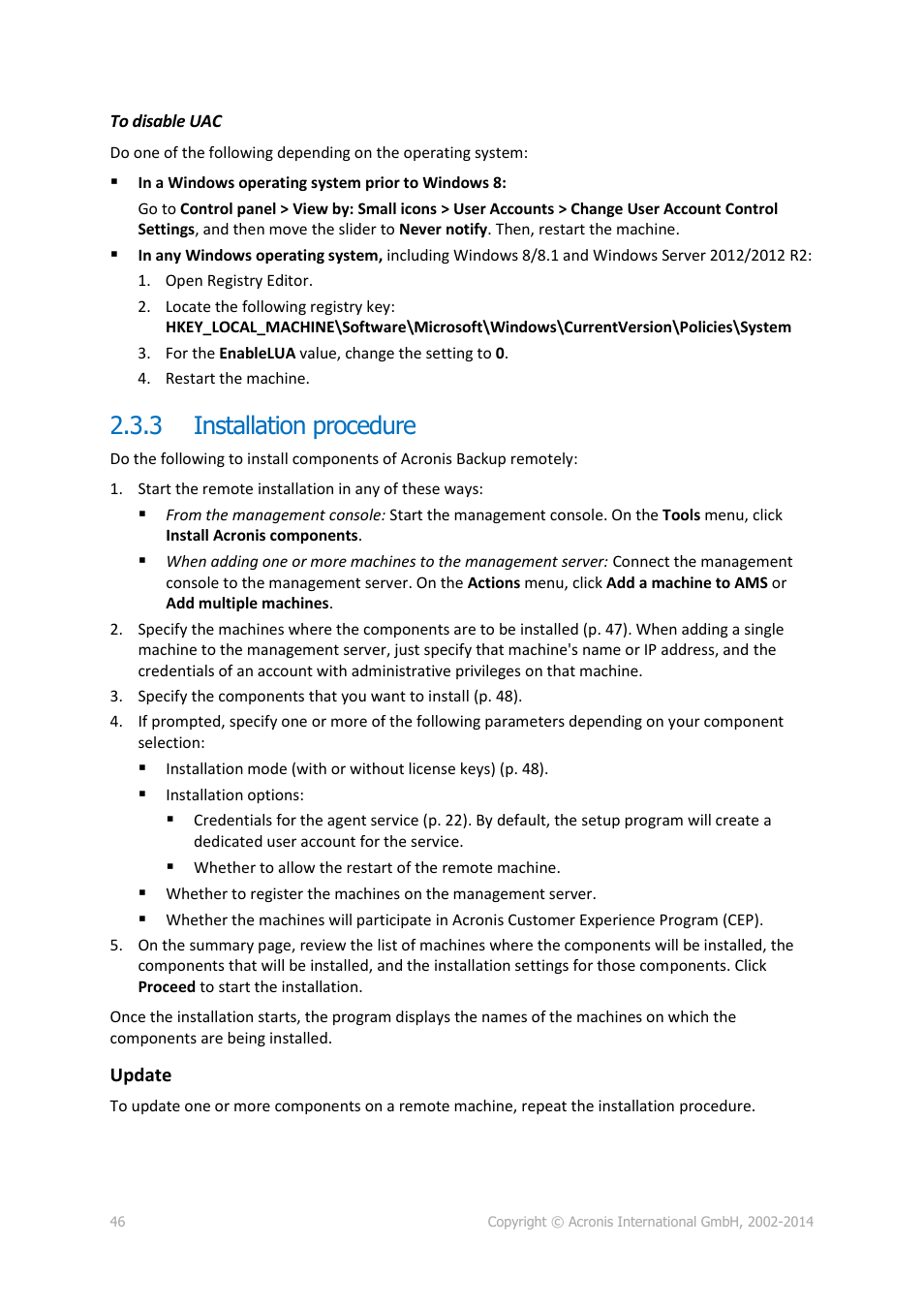 3 installation procedure, Installation procedure | Acronis Backup for Windows Server Essentials - Installation Guide User Manual | Page 46 / 64
