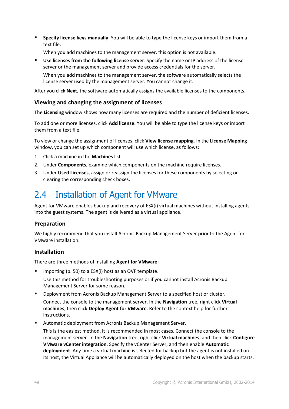 4 installation of agent for vmware, Installation of agent for vmware | Acronis Backup for Windows Server Essentials - Installation Guide User Manual | Page 49 / 64