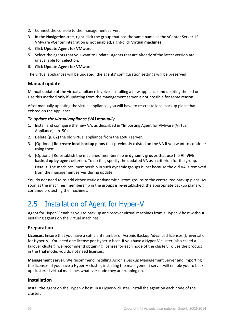 5 installation of agent for hyper-v, Installation of agent for hyper-v | Acronis Backup for Windows Server Essentials - Installation Guide User Manual | Page 53 / 64