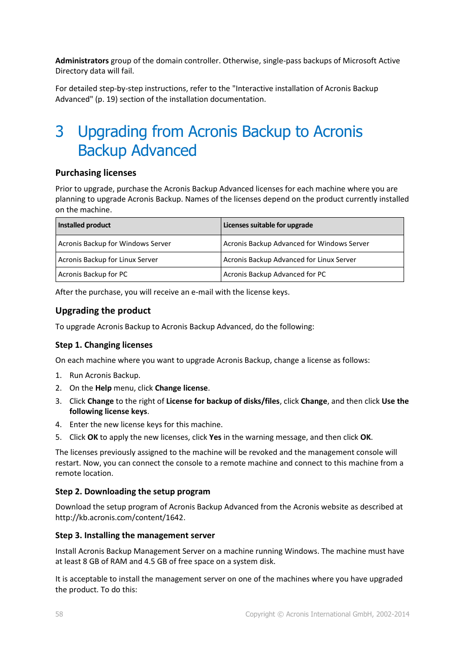Acronis Backup for Windows Server Essentials - Installation Guide User Manual | Page 58 / 64