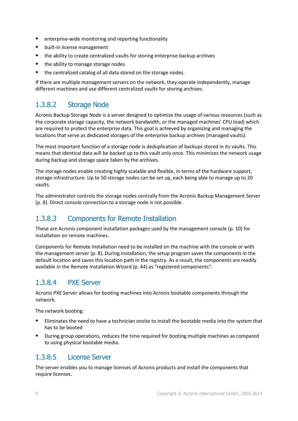 2 storage node, 3 components for remote installation, 4 pxe server | 5 license server | Acronis Backup for Windows Server Essentials - Installation Guide User Manual | Page 9 / 64