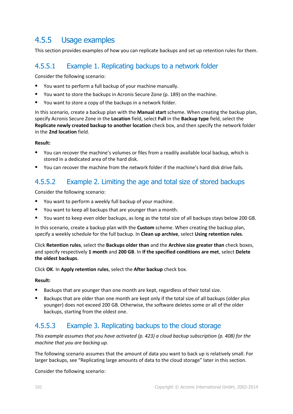 5 usage examples, Usage examples, P. 101) | Acronis Backup for Windows Server Essentials - User Guide User Manual | Page 101 / 442