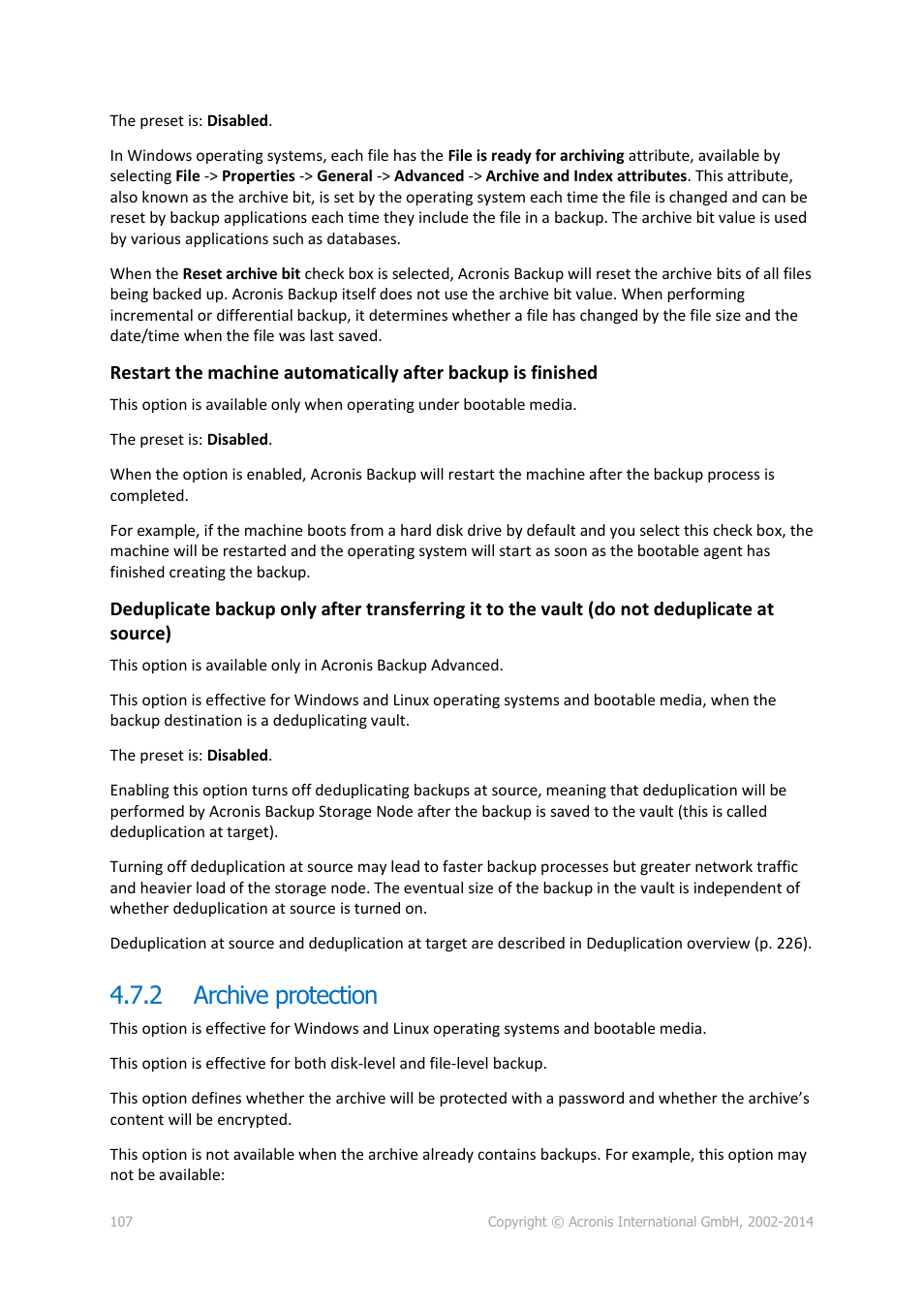 2 archive protection, Archive protection | Acronis Backup for Windows Server Essentials - User Guide User Manual | Page 107 / 442