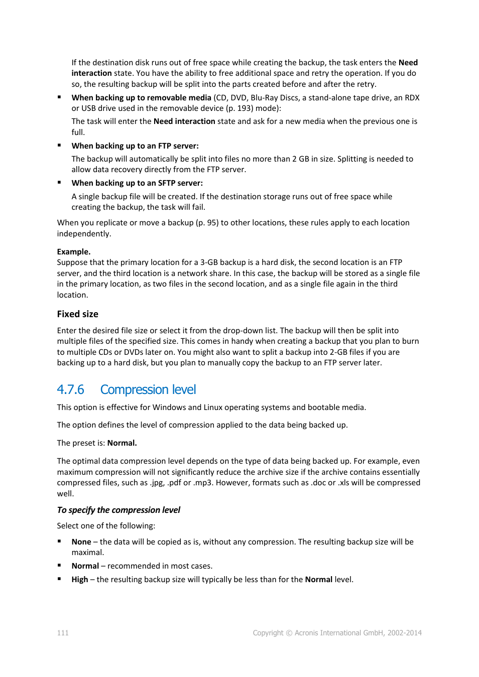 6 compression level, Compression level | Acronis Backup for Windows Server Essentials - User Guide User Manual | Page 111 / 442