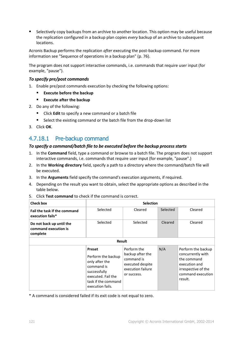 1 pre-backup command | Acronis Backup for Windows Server Essentials - User Guide User Manual | Page 121 / 442