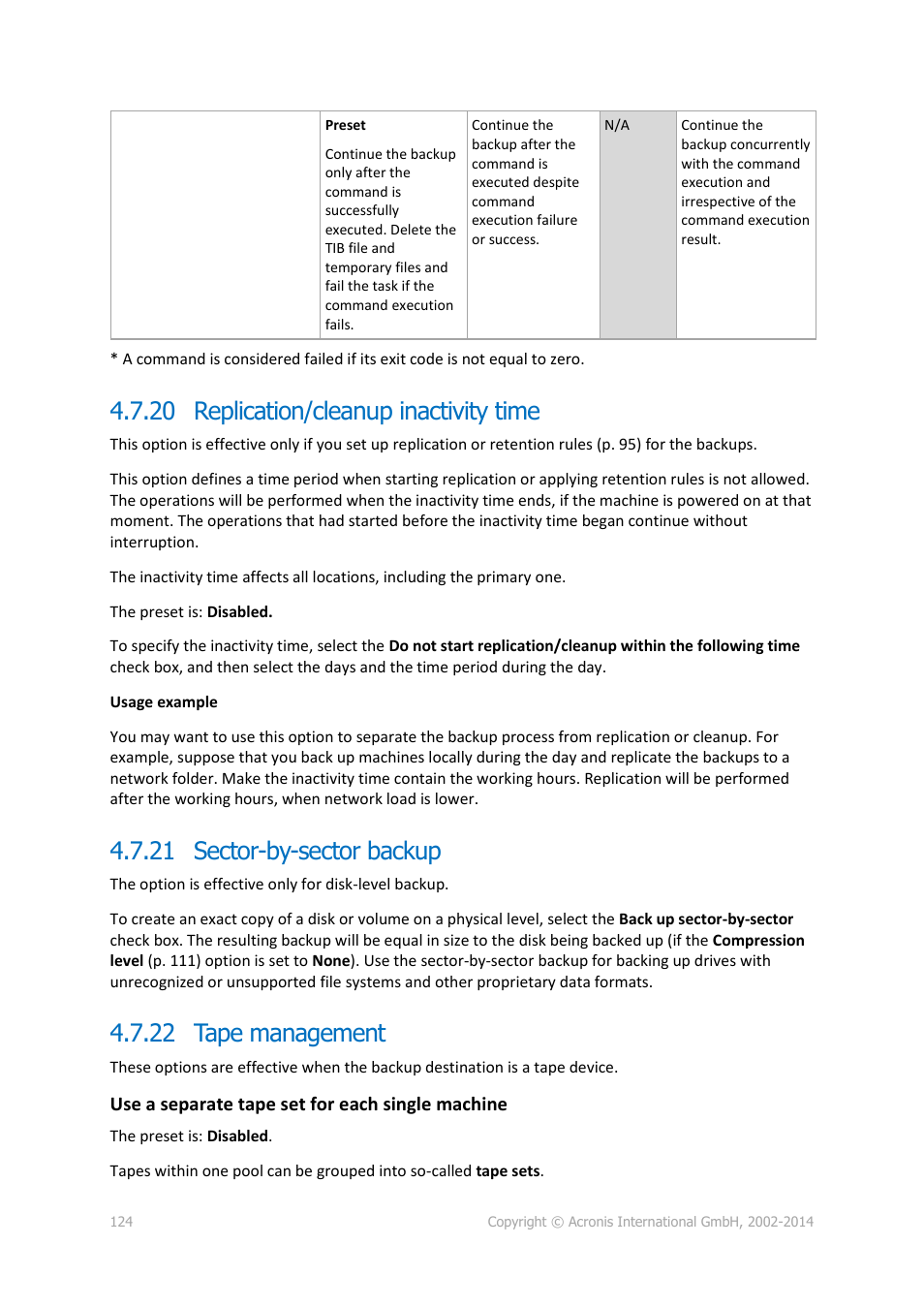 20 replication/cleanup inactivity time, 21 sector-by-sector backup, 22 tape management | 21 sector-by-sector backup 4.7.22 tape management | Acronis Backup for Windows Server Essentials - User Guide User Manual | Page 124 / 442