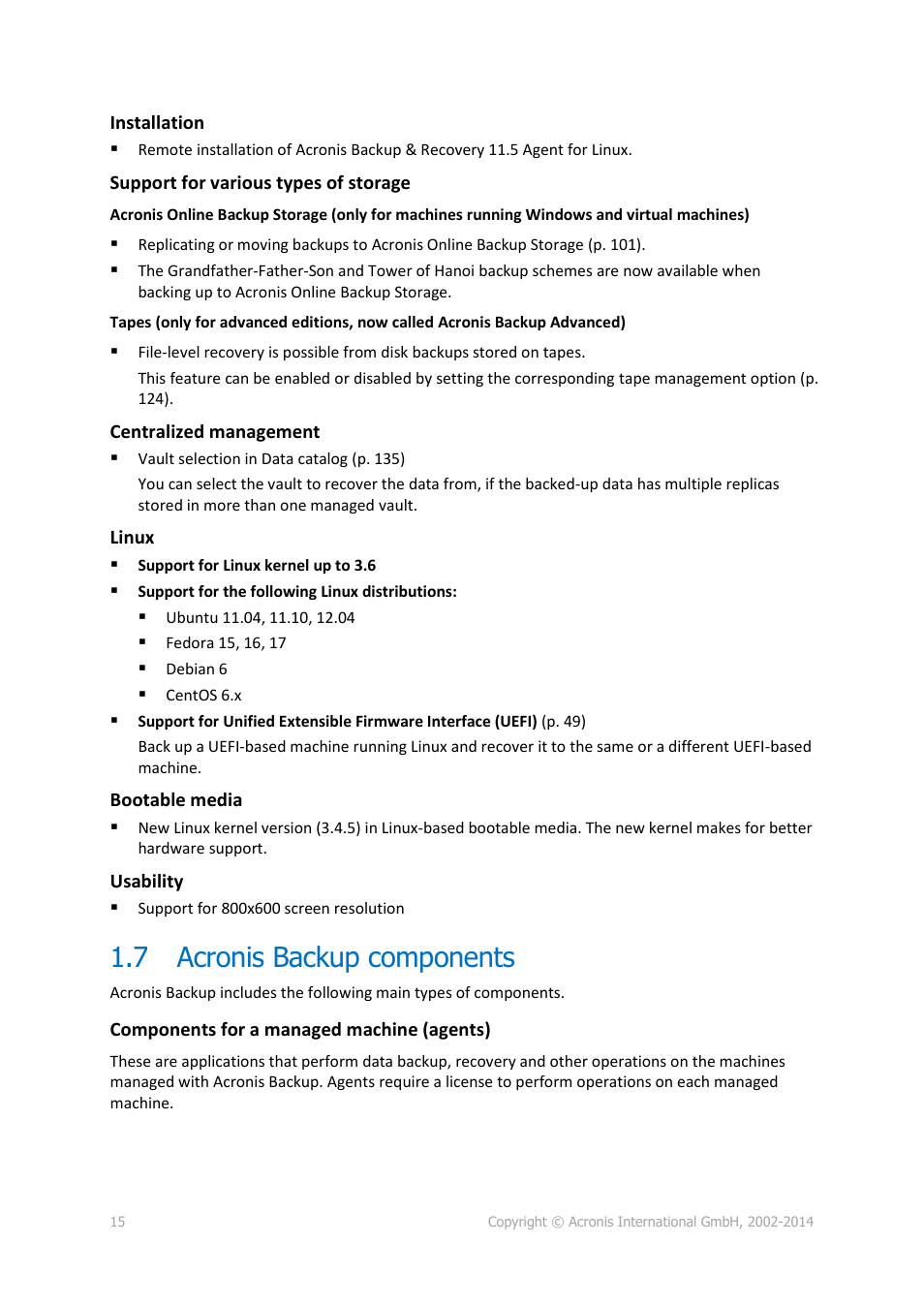 7 acronis backup components, Acronis backup components | Acronis Backup for Windows Server Essentials - User Guide User Manual | Page 15 / 442