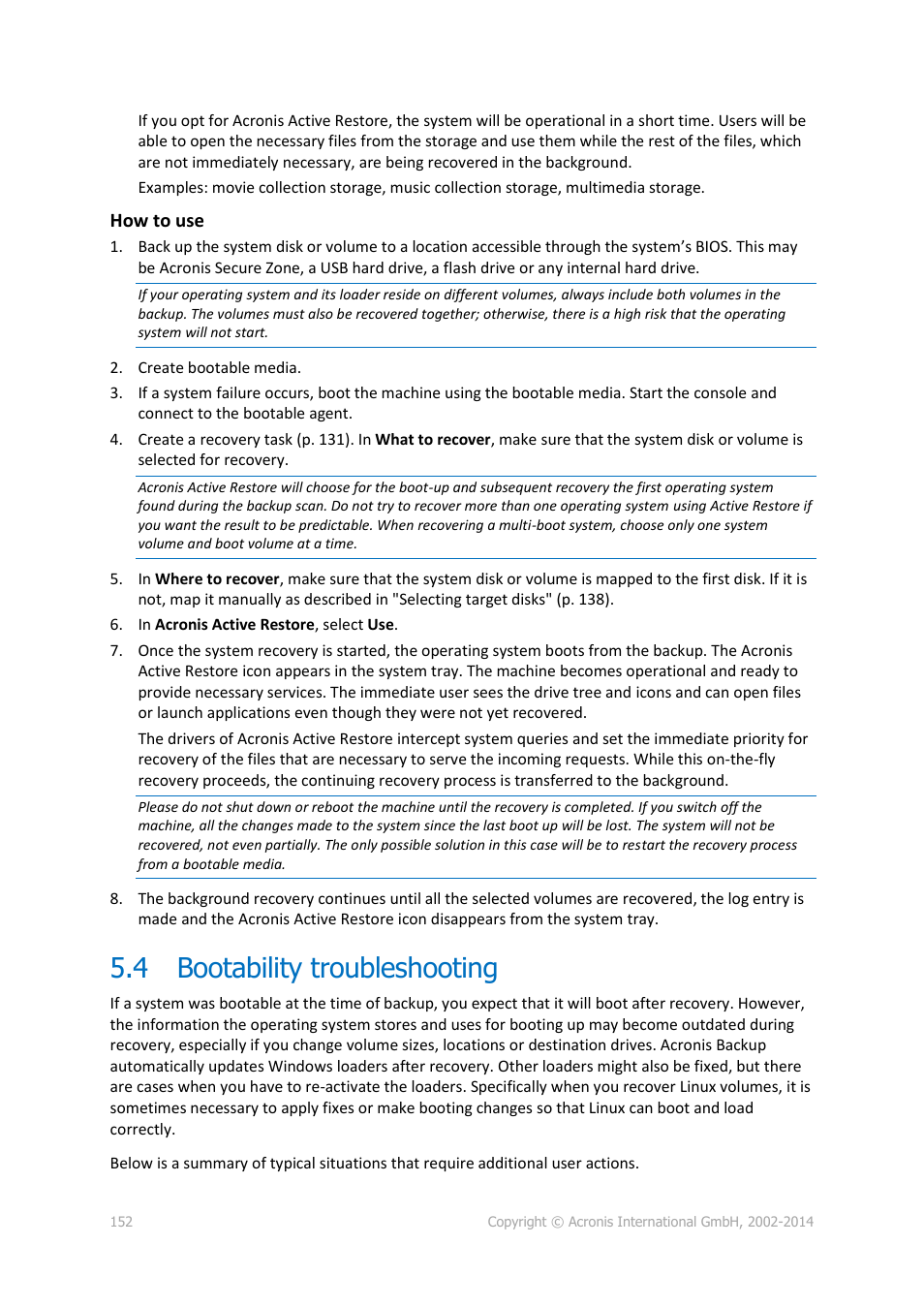 4 bootability troubleshooting, Bootability troubleshooting | Acronis Backup for Windows Server Essentials - User Guide User Manual | Page 152 / 442