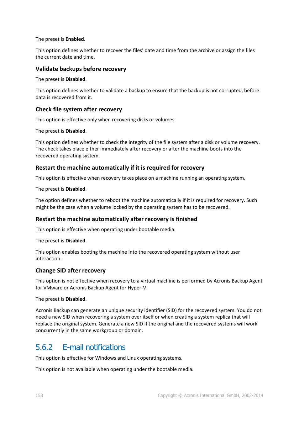 2 e-mail notifications, E-mail notifications | Acronis Backup for Windows Server Essentials - User Guide User Manual | Page 158 / 442
