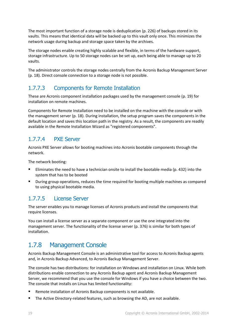 3 components for remote installation, 4 pxe server, 5 license server | 8 management console, Management console | Acronis Backup for Windows Server Essentials - User Guide User Manual | Page 19 / 442