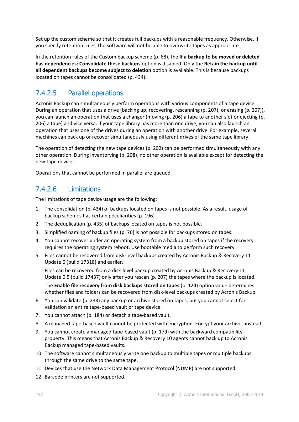 5 parallel operations, 6 limitations | Acronis Backup for Windows Server Essentials - User Guide User Manual | Page 197 / 442