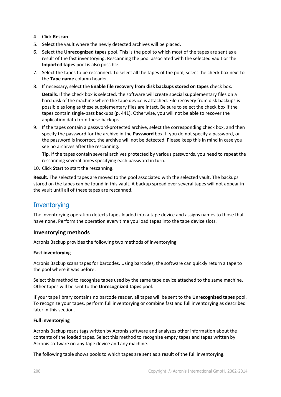 Inventorying, P. 208) | Acronis Backup for Windows Server Essentials - User Guide User Manual | Page 208 / 442