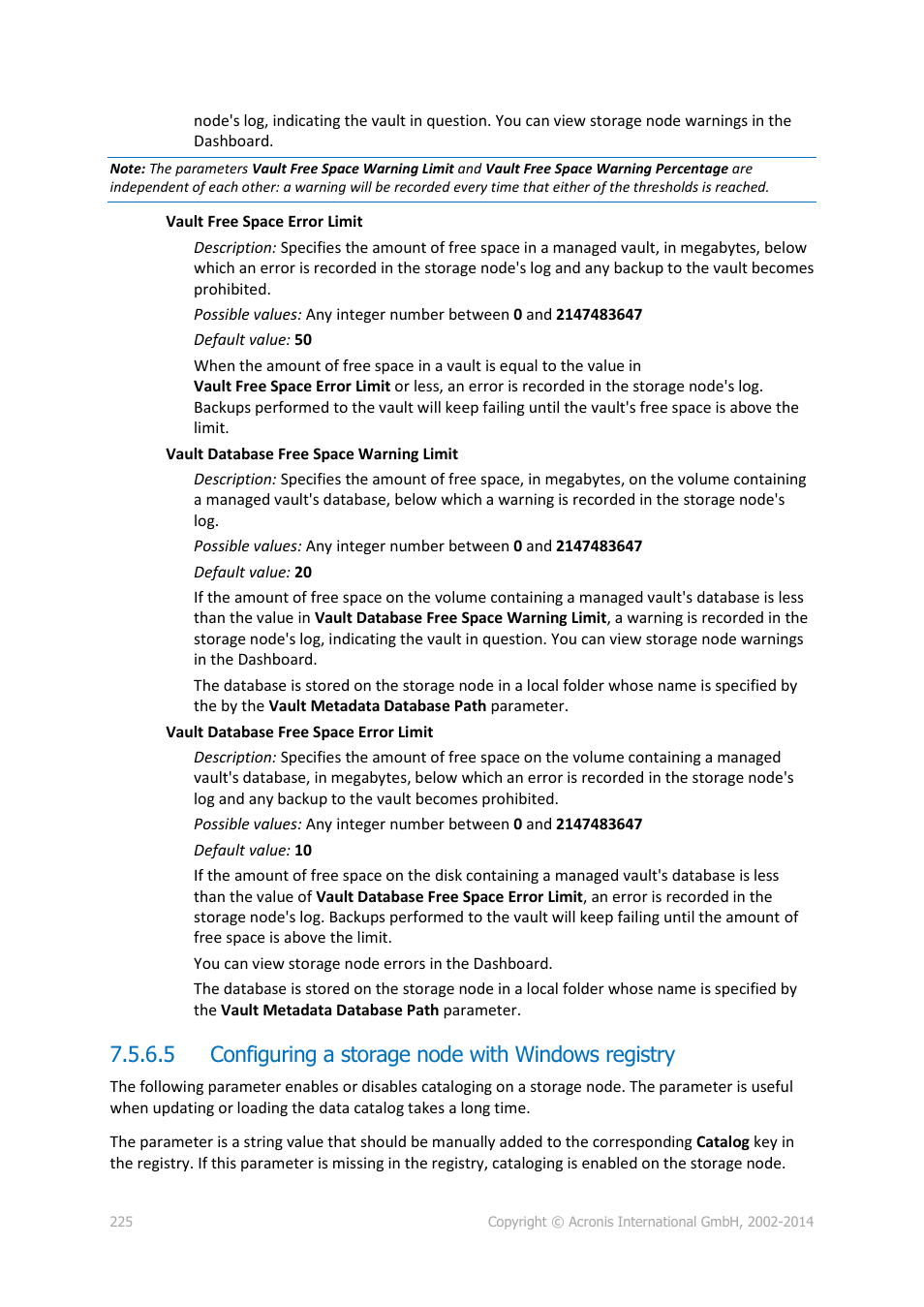 5 configuring a storage node with windows registry, P. 225) | Acronis Backup for Windows Server Essentials - User Guide User Manual | Page 225 / 442