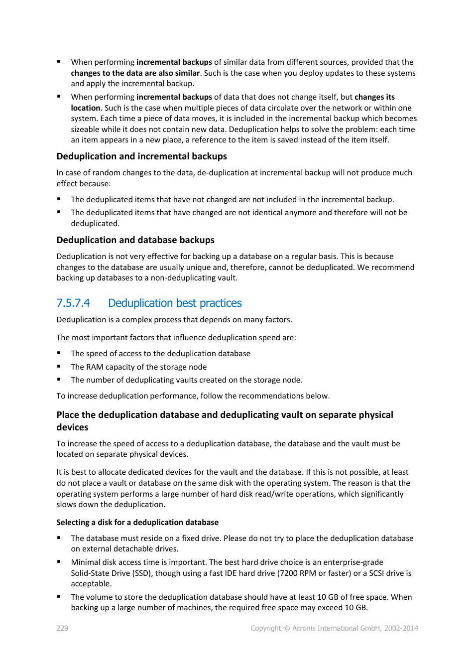 4 deduplication best practices, P. 229) | Acronis Backup for Windows Server Essentials - User Guide User Manual | Page 229 / 442