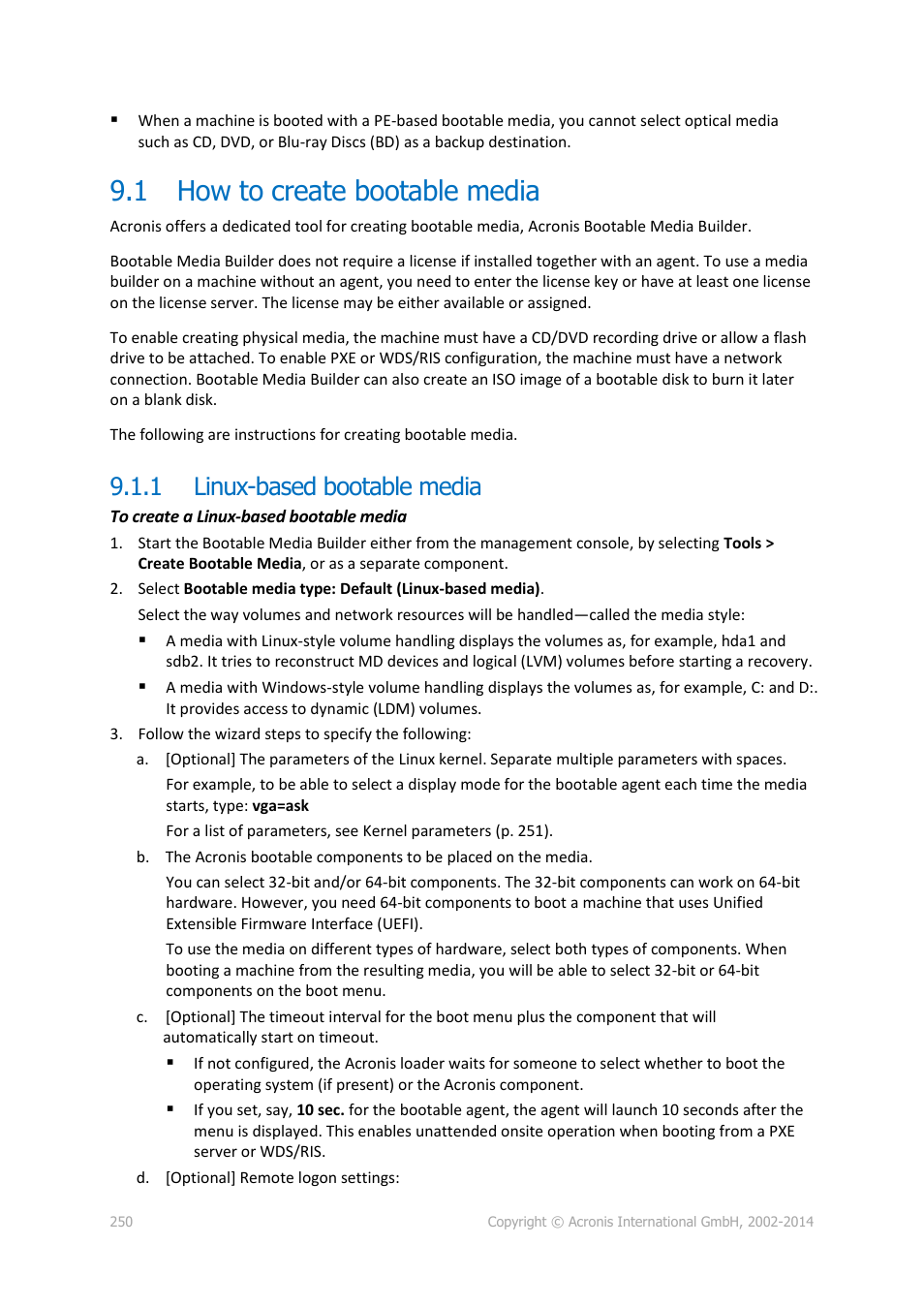 1 how to create bootable media, 1 linux-based bootable media, How to create bootable media | Linux-based bootable media | Acronis Backup for Windows Server Essentials - User Guide User Manual | Page 250 / 442