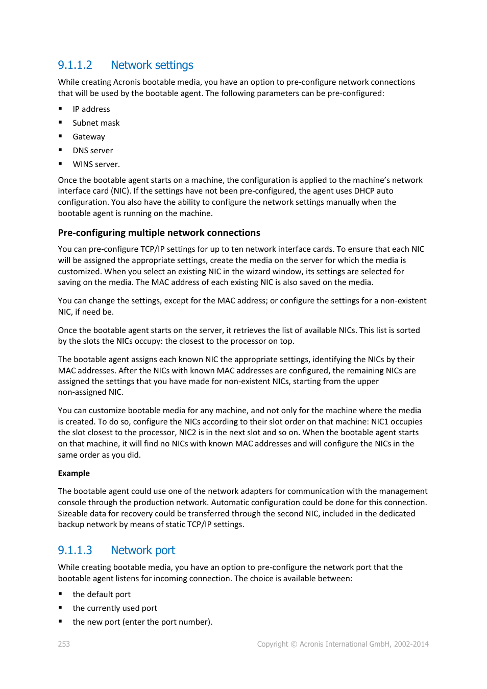 2 network settings, 3 network port | Acronis Backup for Windows Server Essentials - User Guide User Manual | Page 253 / 442